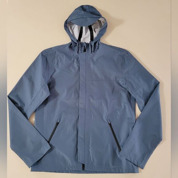 Your Turn Active Men's Blue Gray Hooded Performance Rain Jacket - Picture 1 of 15